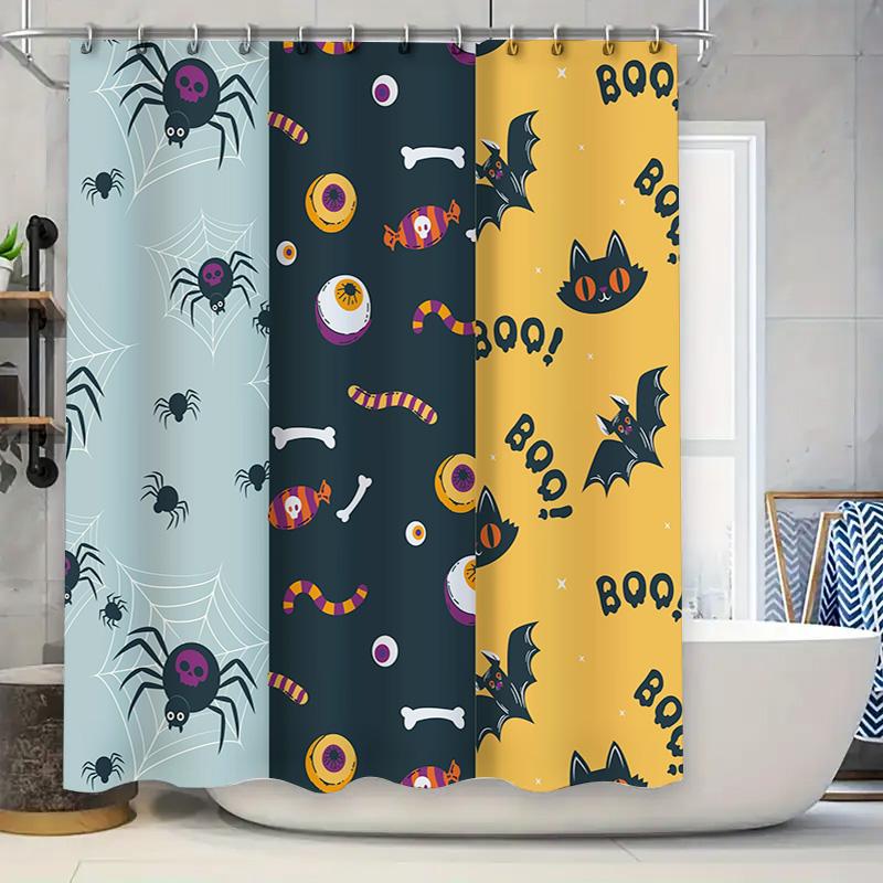 

Halloween-Themed Shower Curtain Sets With Spooky Designs Like Bats, Spiders, Candy Corn, And More! Perfect For Your Haunted Hous W60H190(CM)-1 Pcs