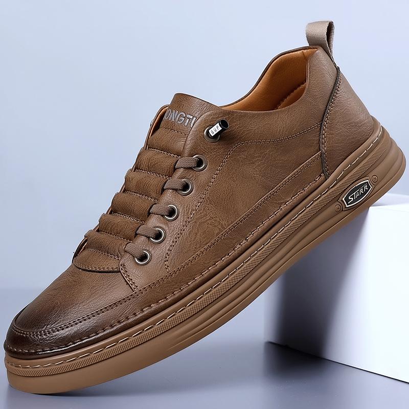 British Style Thick Soled Men's Genuine Leather Casual Shoes Outdoor Sports Hiking Shoes Wear-resistant Black Men's Oxford Shoes