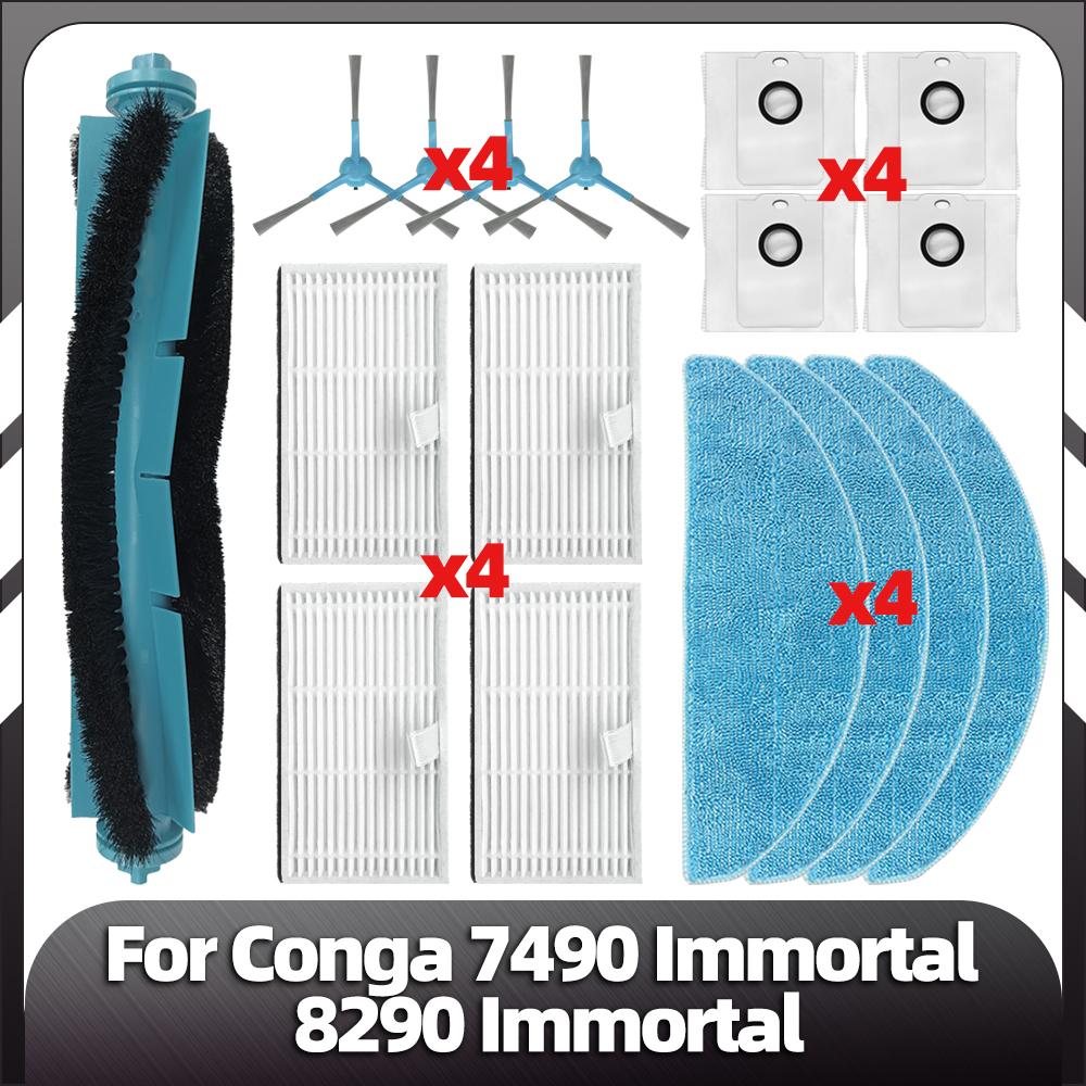 Compatible for Conga 7490 Immortal Series / 8290 Immortal Series Main Side Brush Replacement HEPA Filter Mop Pads Spare Parts