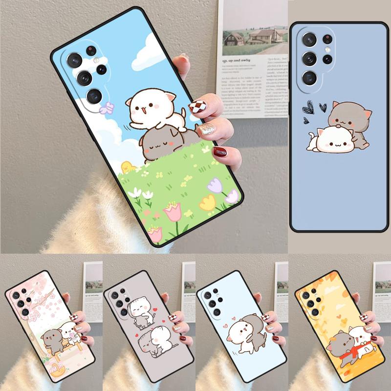 Mochi Peach Cat soft Silicone Phone Case For Samsung Galaxy note 10 pro S26 S25 S24 S23 S22 S21 Plus S25Ultra Capa Cover