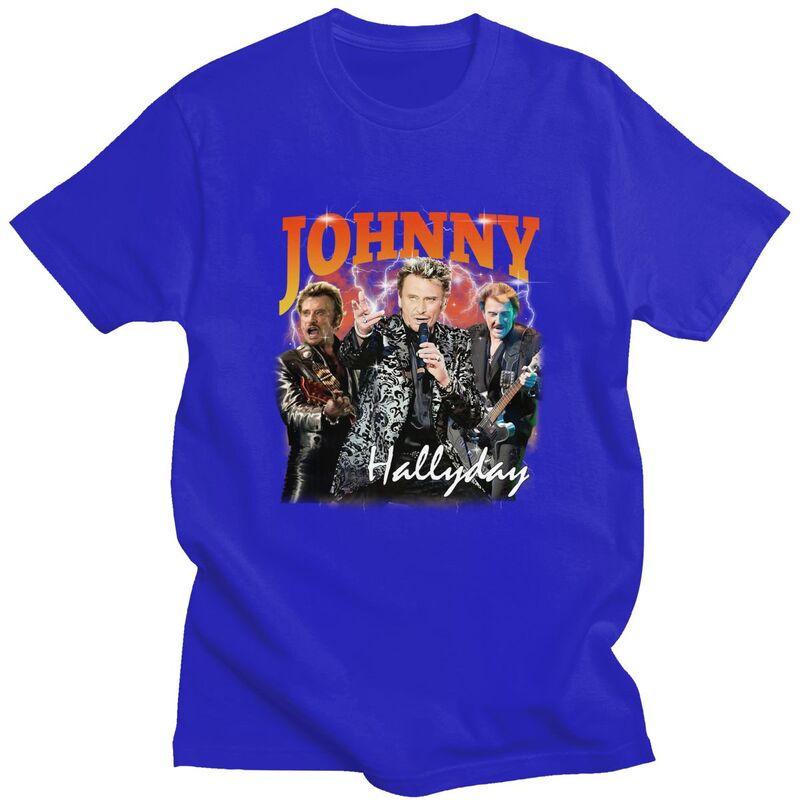 Custom Johnny Hallyday T Shirt Men Short Sleeves 100 Cotton Tshirt Casual French Singer Rock Music Tee Tops Fashion Tshirt