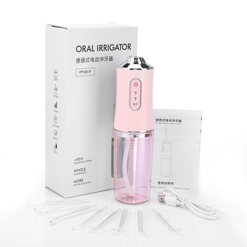 Tragbarer Dental-Wasserflosser, Munddusche, wiederaufladbarer USB-Wasserflosser, Zahnstocher, 4 Aufsätze, 220 ml, Mundspülmaschine