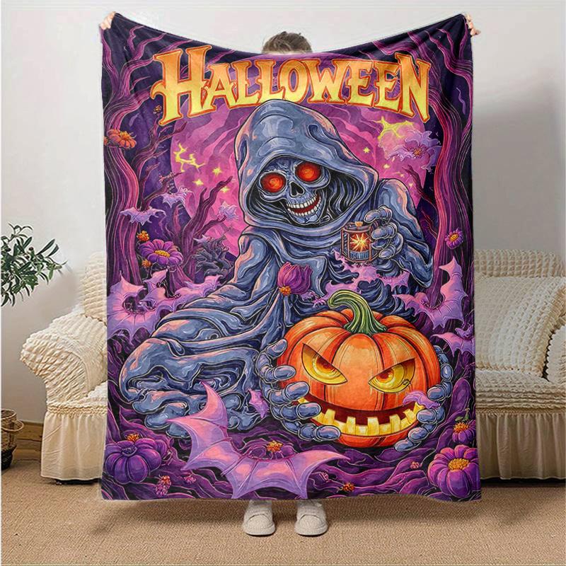 1pc Halloween Theme Cartoon Blanket  Soft Throw for Home Decor, Gift Idea, Living Room, Travel, Camping, Car Blankets