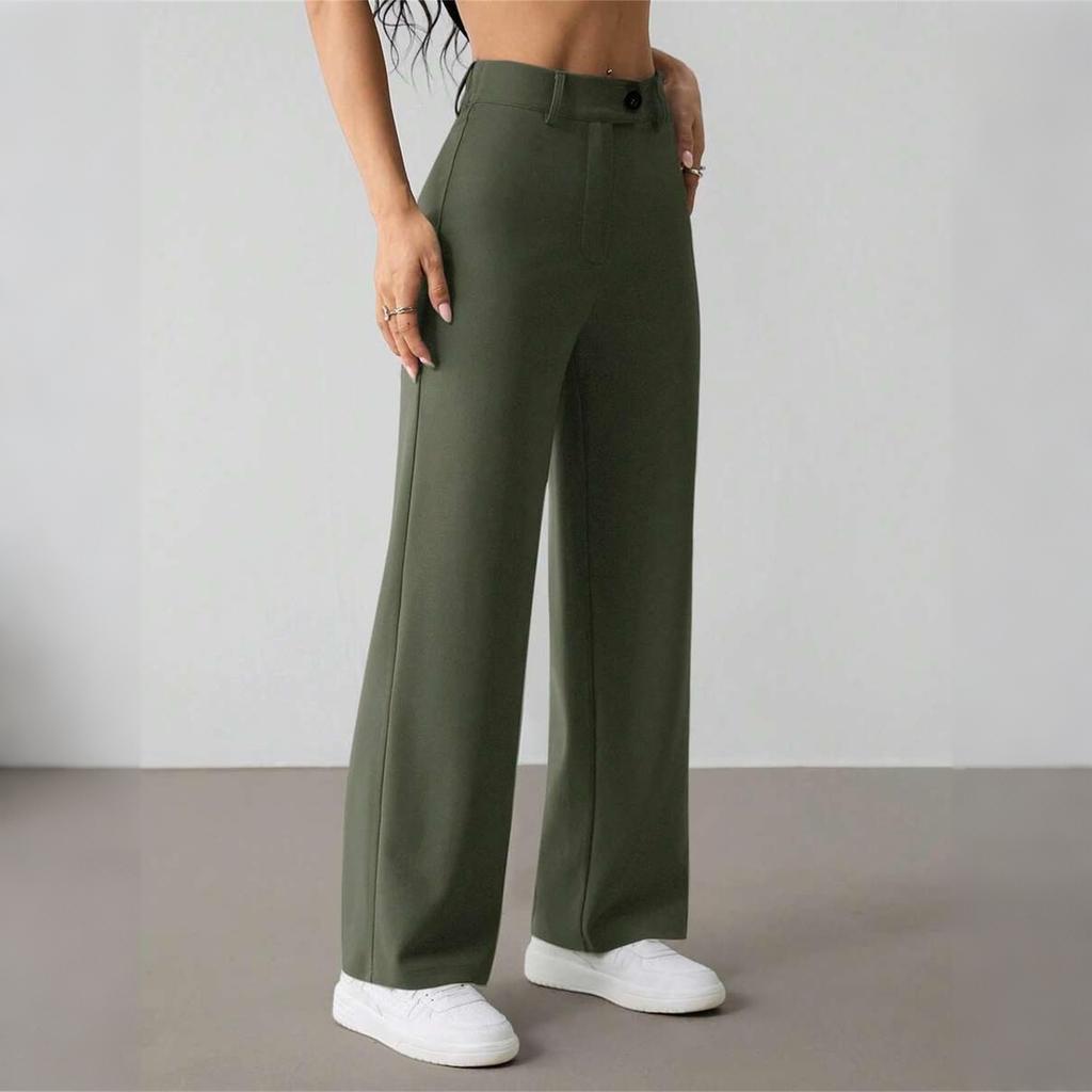Women's High Waist Straight Leg Pants, Comfortable Casual Trousers for Everyday Wear