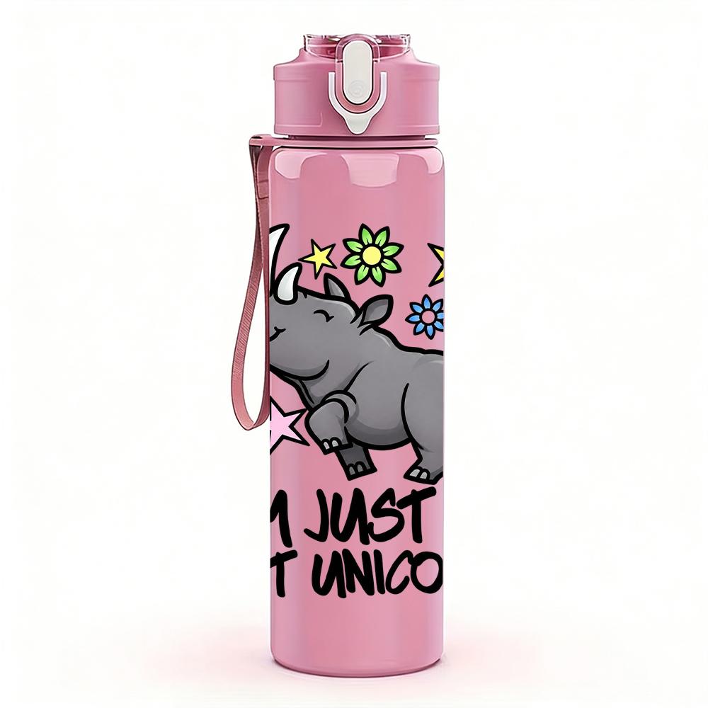 1PC Fat Unicorn Rhino Cartoon Graphic,750ml Color Plastic Sports Water Bottle,Leakproof Flip Straw Lid,Suitable for Sports Office Home Use