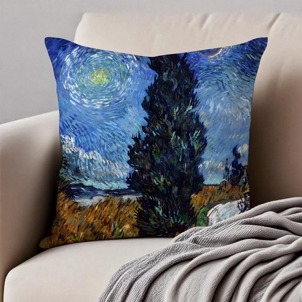 Post Impressionism VVincent Willem van Gogh Cushion Cover Pillowcase Antidustmite Invisible Zipper Short Plush Sofa Cushion