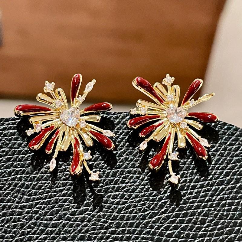 Elegant Sparkling Fireworks Zirconia Stud Earrings - Autumn/Winter High-End Fashion