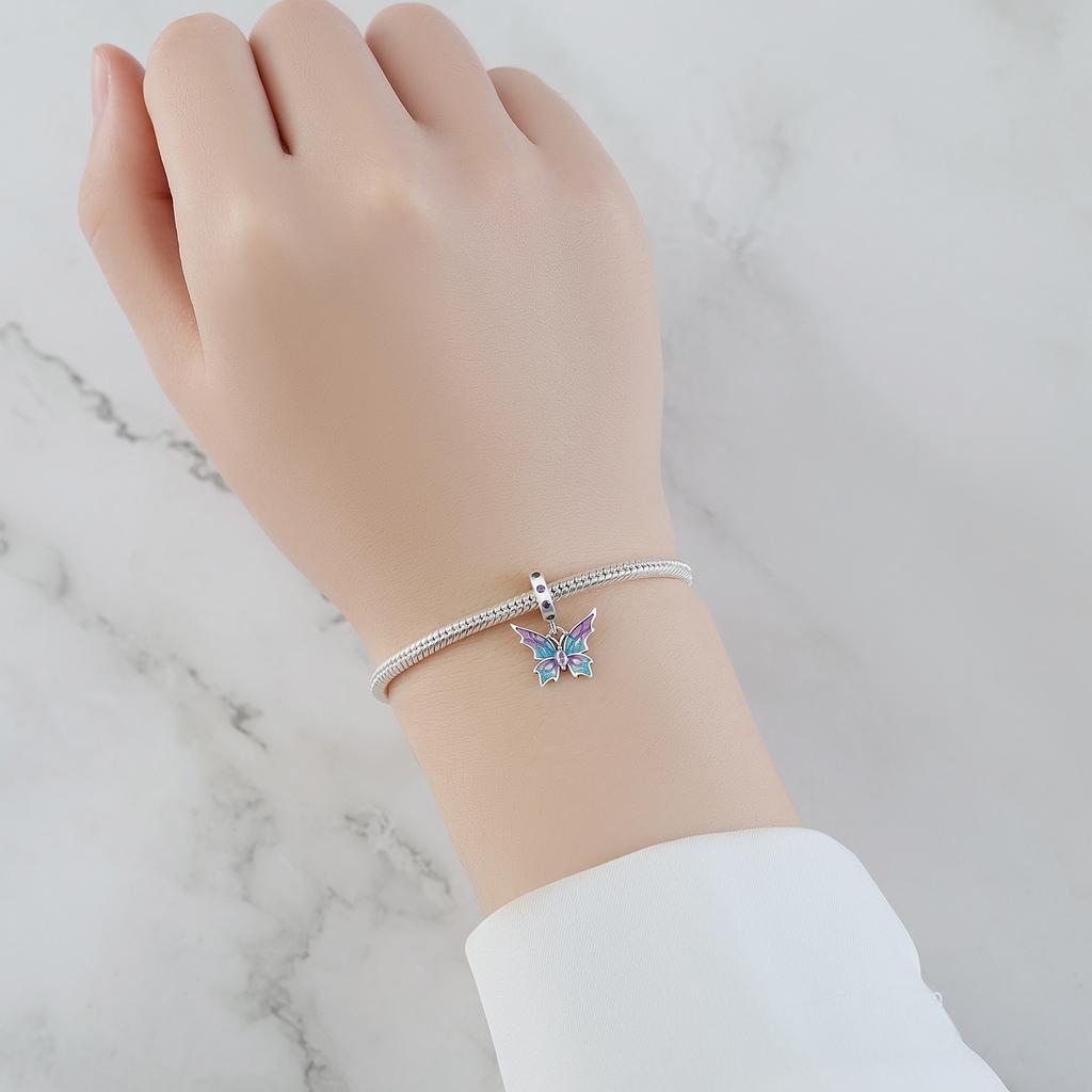 Beads Copper Original Purple-Blue Butterfly Insect Pendant Beads Fit Bracelet Jewelry Diy Women Gift Accessory