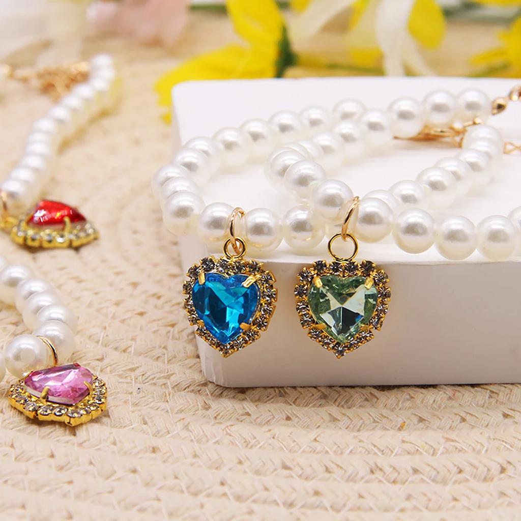 Luxury Pearl Pet Collar Pet Cat Dog Collar Love Pendant Pet Supplies Love Crystal Collars Kitten Collars Cat Necklace
