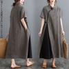 Long Dress for Checkered Short Cotton Linen Slimming Maxi Below the Relaxed Plus Sizes Summer [OGCPWYQZ] Women, Pattern, Sleeved, Blend, A-Line,
