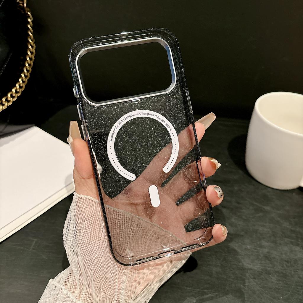 Glitter Diamante di Lusso Per Custodia Magsafe Per iPhone 17 Pro Max Plus Air Trasparente TPU Morbido Ricarica Wireless Antiurto Per iphone 15 16 Plus Cover