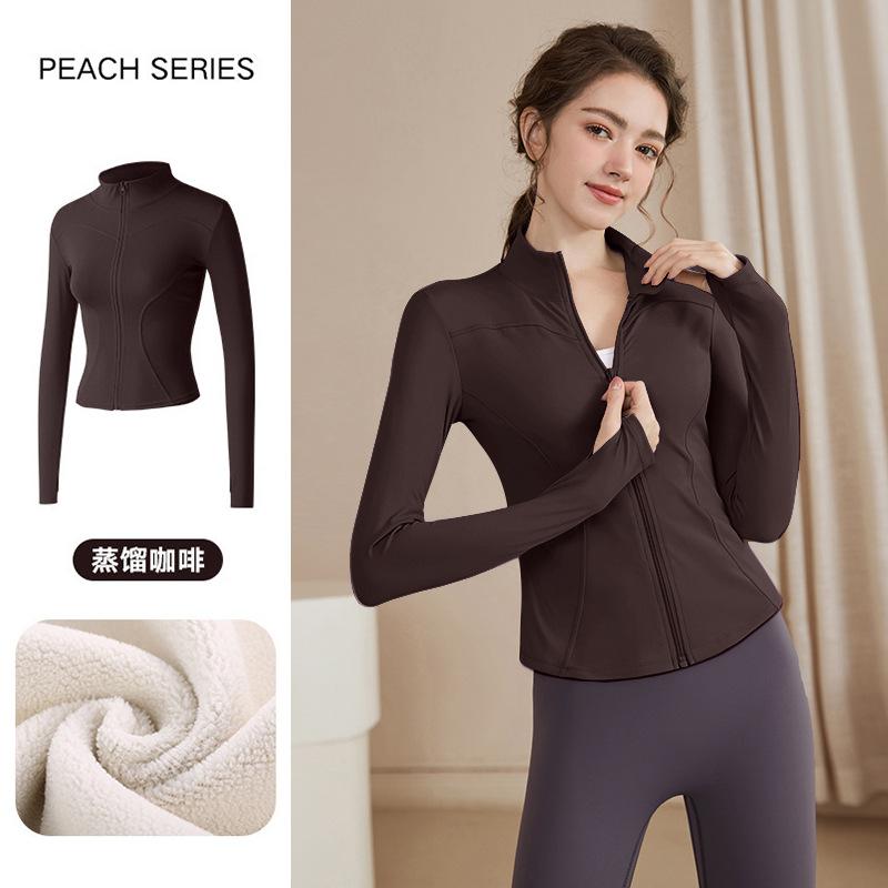 Stand-up collar velvet thickened yoga jacket women's spring outdoor running sports fitness long-sleeved zipper cycling top