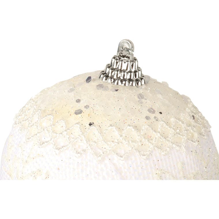 White and Cream Styrofoam Bauble with Glitter - Lace Pattern