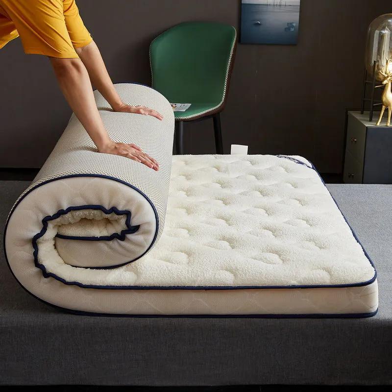 WTEMPO Lamb Wool School Dormitory Bed Mattress Pad Foldable High Quality Soft Mattress Winter Thickened Plush Bedroom Bed Sheet Tatami Plush Pad