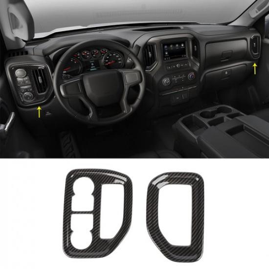 Console Air Vent Outlet Side Dash Covers For Chevy Silverado + Carbon Fiber