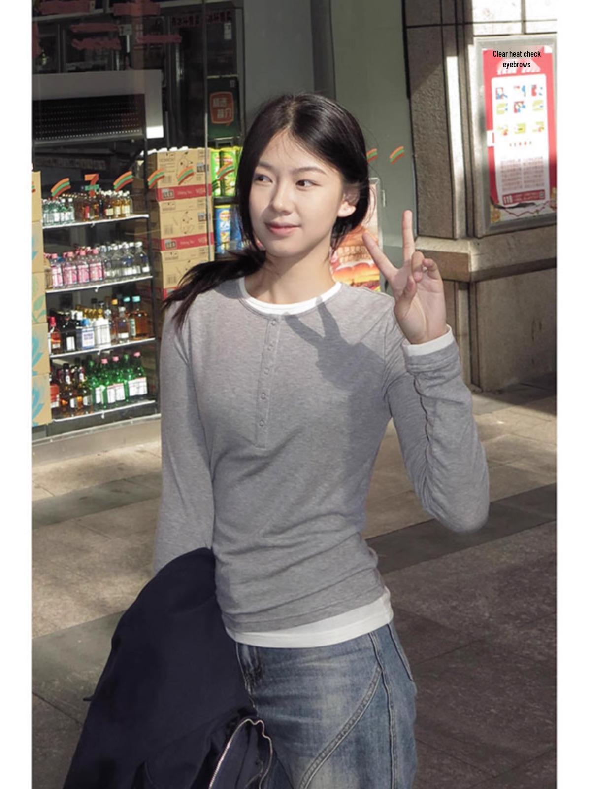 

Шикарная приталенная многослойная футболка с длинным рукавом для женщин, Осень/Зима 2024 XXL серый