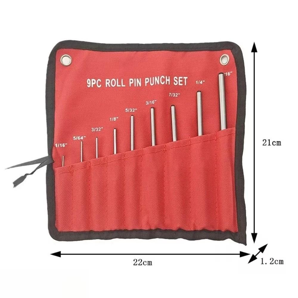9Pcs High Hardness Steel Roll Pin Punch Set Carrying Case Professional Grade Hollow End Punch Hand Tool Pin Removing Tool