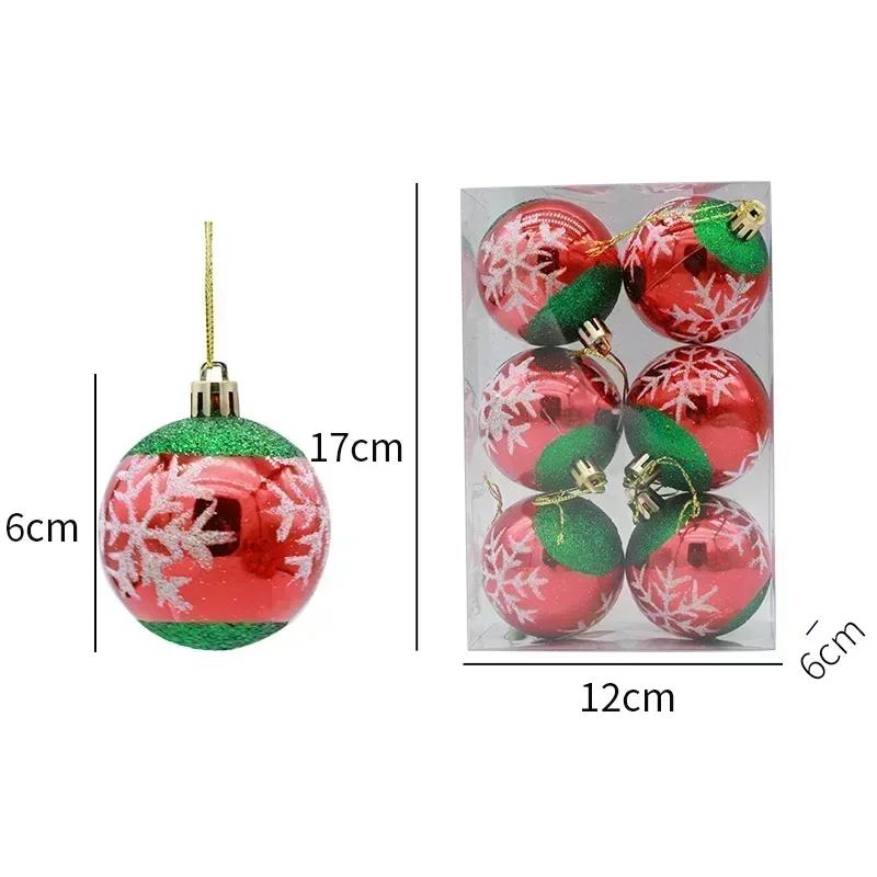 6Pcs Christmas Decorative Balls Green Xmas Tree Pendants Red Snowflake Branches Style Home Christmas Party Decoration Toy Balls
