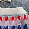 Retro Color Contrast Color Diamond Round Neck Knit Cardigan Top Two Piece Suit High Waist Pack Hip Skirt Short Skirt