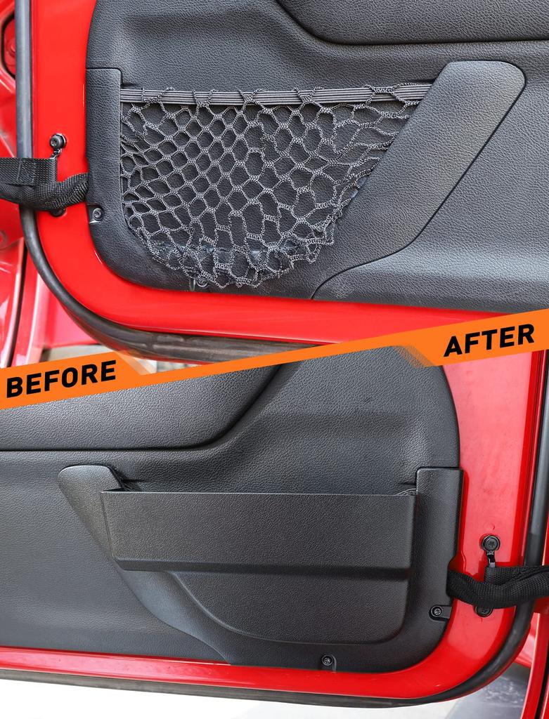Savadicar DP4 Front Door Storage Pockets Cup Side Insert Box Organizers for Jeep Wrangler JK JKU Interior Expansion Patented 2 Pieces (No Holders),