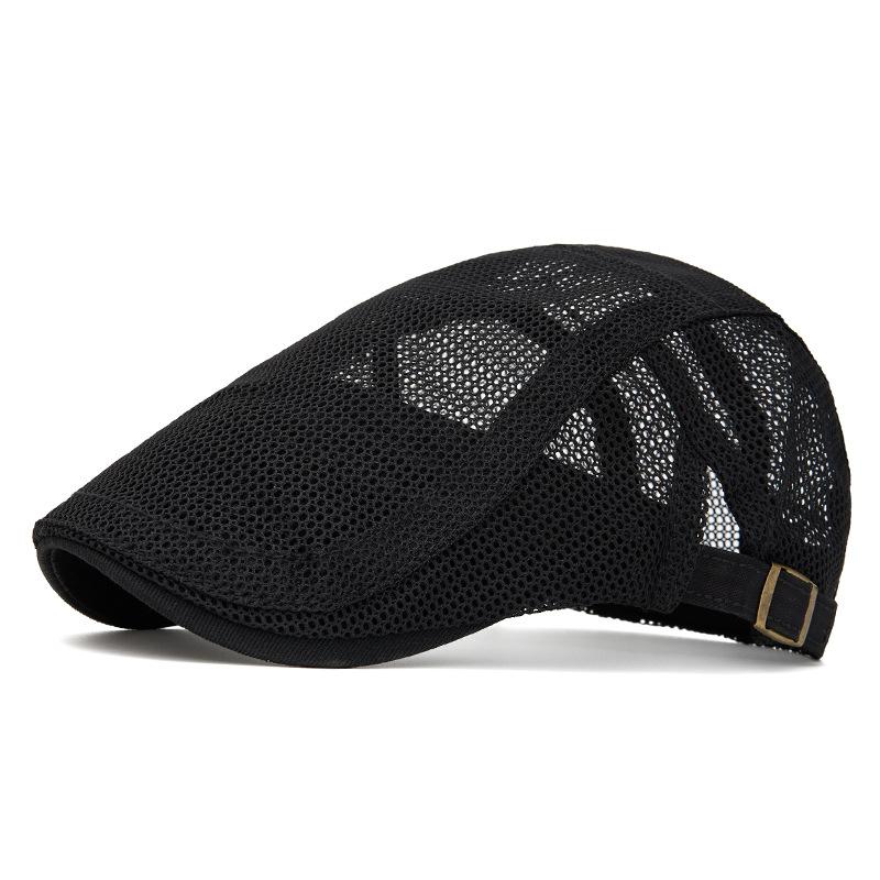 Men s Summer Mesh Forward Cap Hollow Breathable Beret Outdoor Sunscreen Cap Newspaper Net Cap чёрный