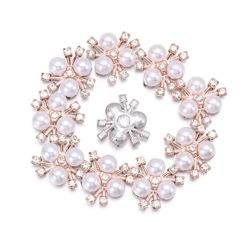 10Pcs Pearls Flower Button Garment Decorative Craft DIY Clothes Rhinestone Bow Sewing Supplies Wedding Decoration Accessories