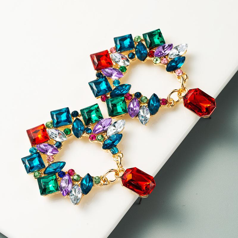 Women's Earrings Exaggerated Geometric Alloy Rhinestone Earrings Super Flash Full Crystal Drop Earrings
