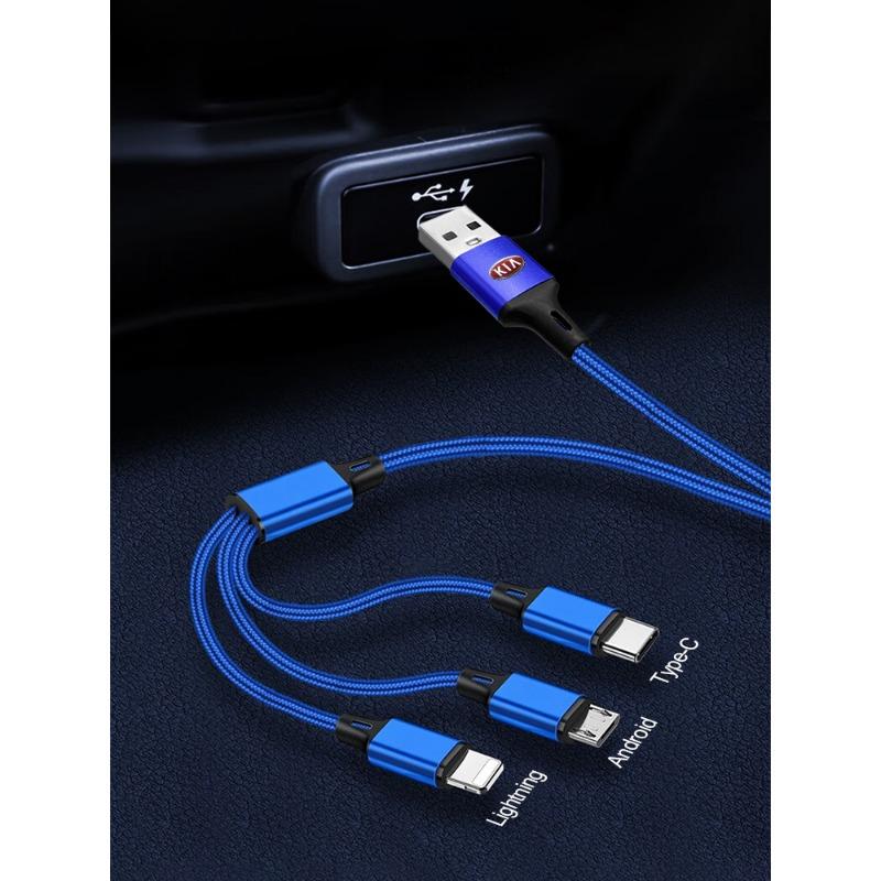 3 in 1 Type C Car Emblem Lightning Micro USB Fast Charging Cable For Kia Ceed Sorento Sportage Niro Optima Picanto Rio Morning Forte K8