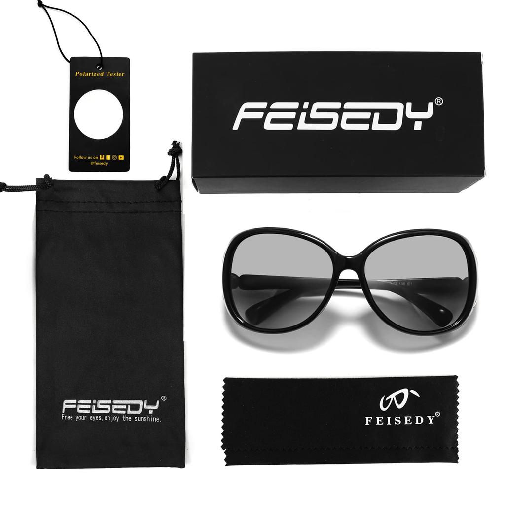 UV For B2730 [FEISEDY] Sunglasses, Polarized, Women's, Photochromic, Discoloration, Fashionable, Protection, Sports, UV400, Lightweight, Driving,