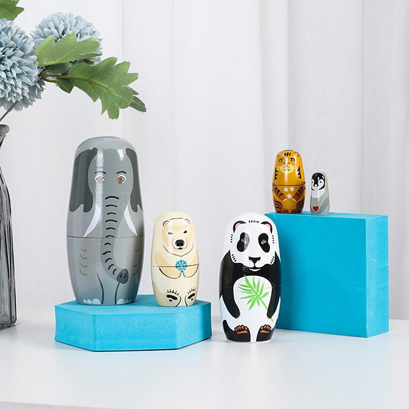 Hemu  Nesting Dolls 5-Layer Elephant Wooden Nesting Dolls Children'S Toys Wooden Crafts Home Desktop Ornaments