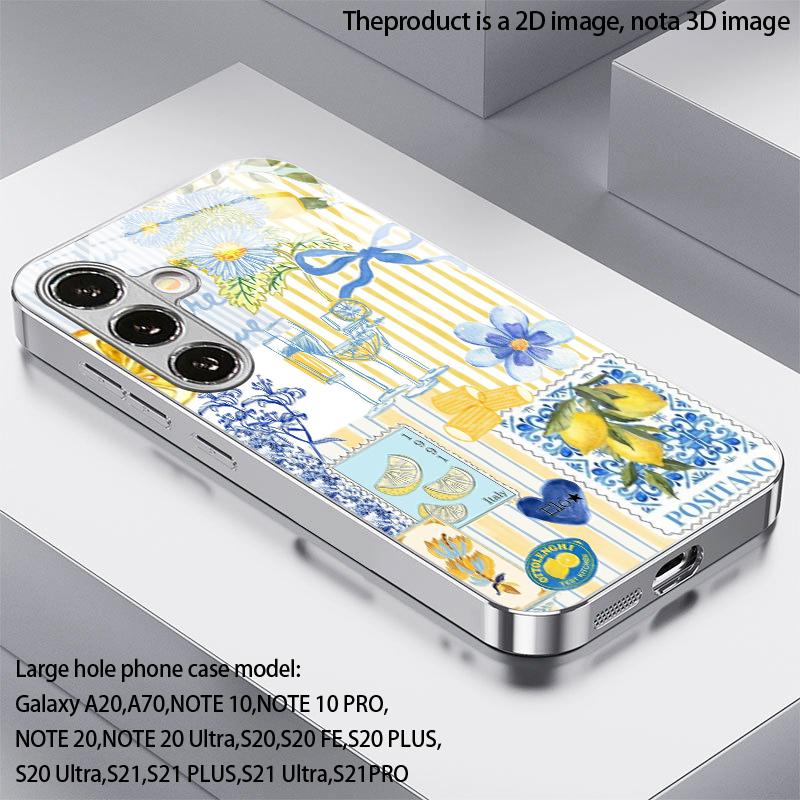 South Italian Lemon Pattern 2D Phone Case for SamsungS26 S25 S24 S23 S22 S21 S20 A56 A36 A16Electroplated Glass Protective Cover