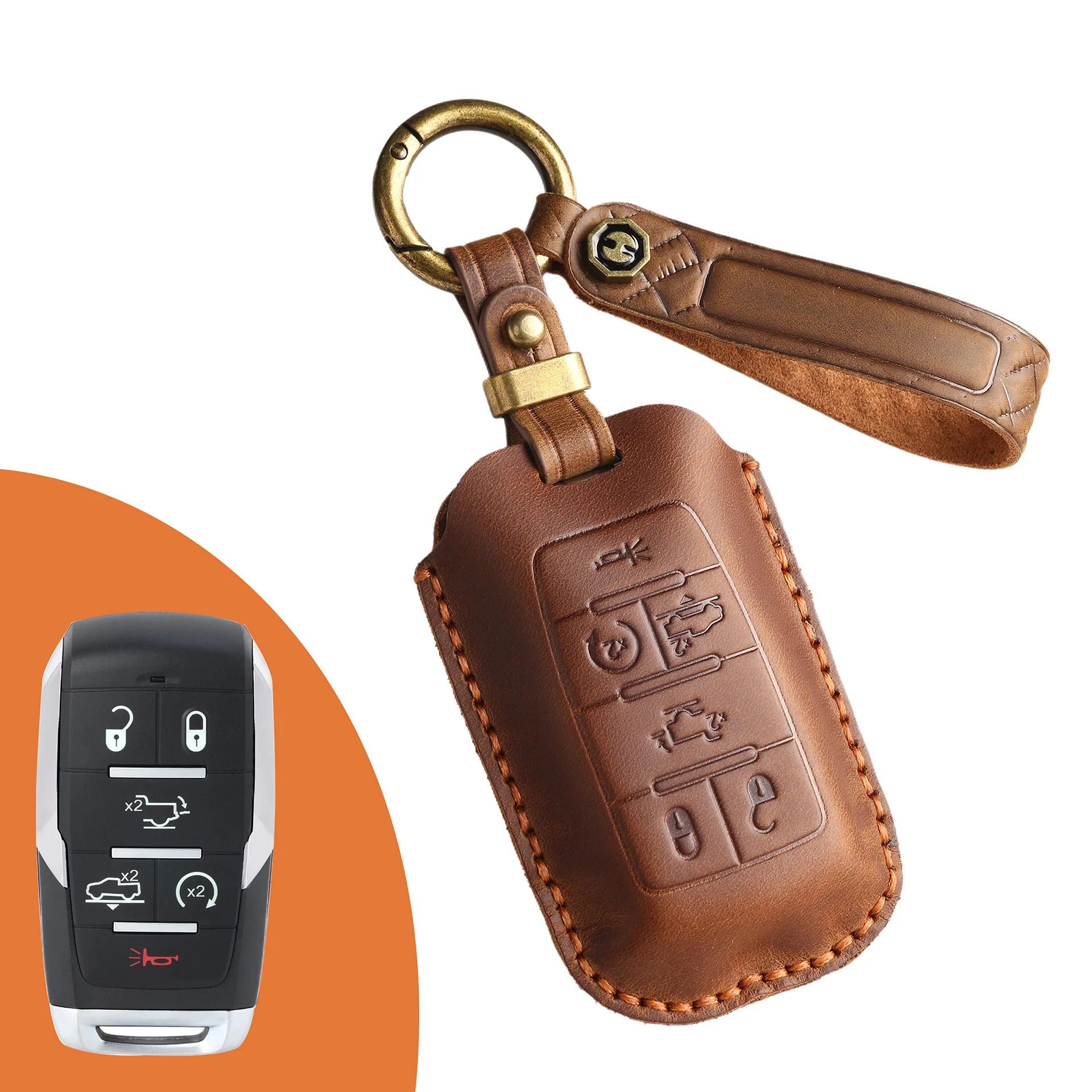 

Leather Car Key Case Key Fob Cover Smart Key Shell for GMC Ram Handmade Organize and Protect Your Keys 4/5/6 Buttons