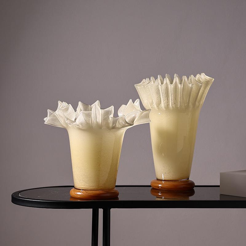 Glass Vase Wrinkled Large Bottle Mouth Lotus Leaf Edge Flowerpot Flower Arrangement Accessories Hydroponics Home Decoration