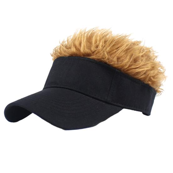 Novelty Sun Visor Cap with Fake Hairs Adjustable Peaked Wig Baseball Hat with Spiked Short Hair Funny Hip Hop Hat for Fancy Performance