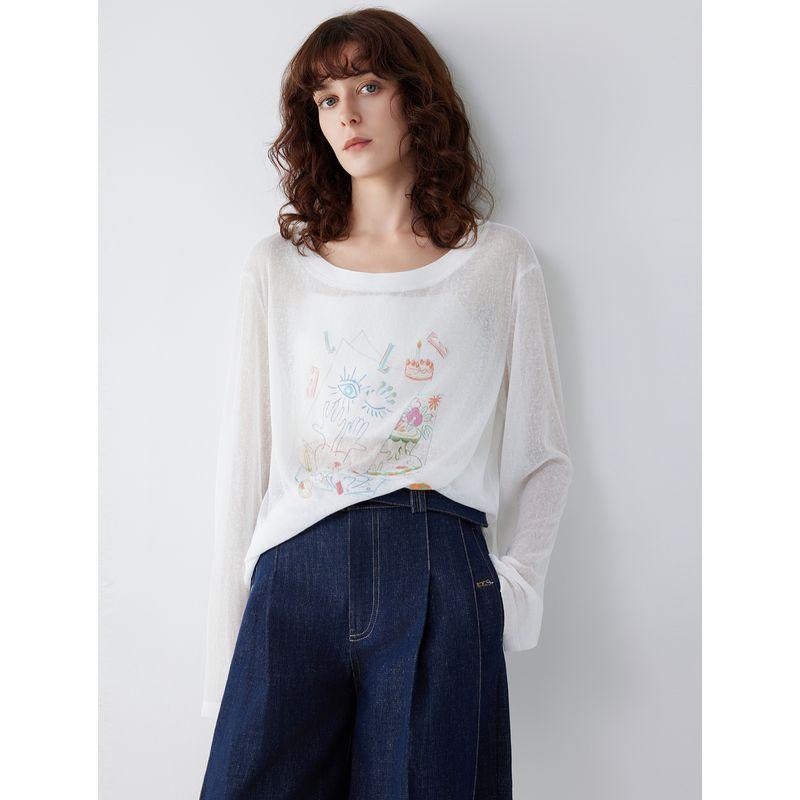 [80 Th Anniversary Capsule] Elle French style Fun Print Thin Knit Women 2025 Autumn New Commuter Cover up