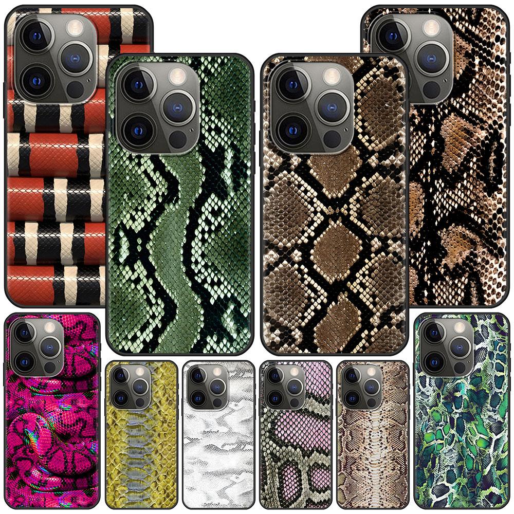 Snake Skin Case for Apple iPhone 14 11 7 SE 2020 8 X XS 13 12 Mini XR 15 Pro Max Silicone Black Soft Phone Cover