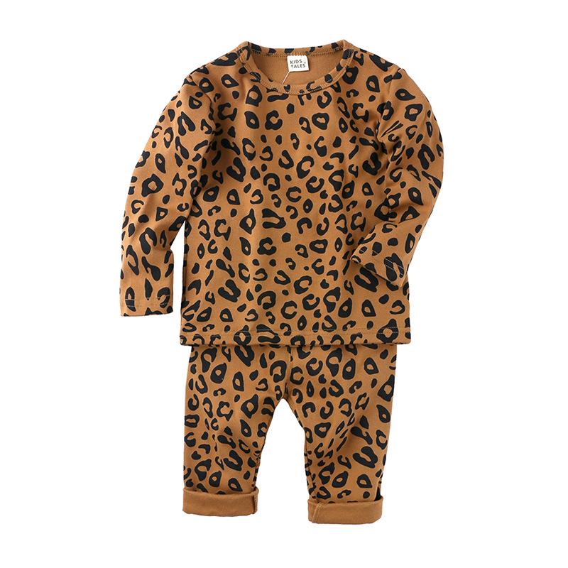 Autumn Leopard Print Pajama Set: Cozy, High-Waist, Unisex Baby, Belly-Warming, Elastic Two-Piece.