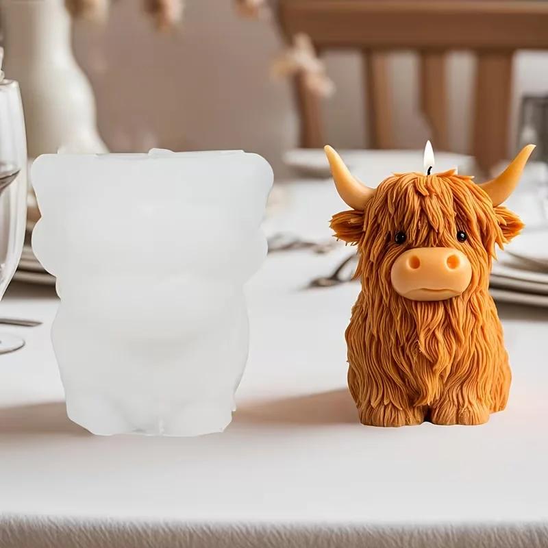 A Top Quality Reusable Animal Shaped Mold for DIY Handmade Candles Highland Cow Silicone Candle Mold Plaster & Resin Crafts