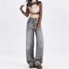 2024 Autumn/Winter Women's High Waist Raw Edge Wide Leg Jeans - Slimming Loose Fit Straight Leg Design