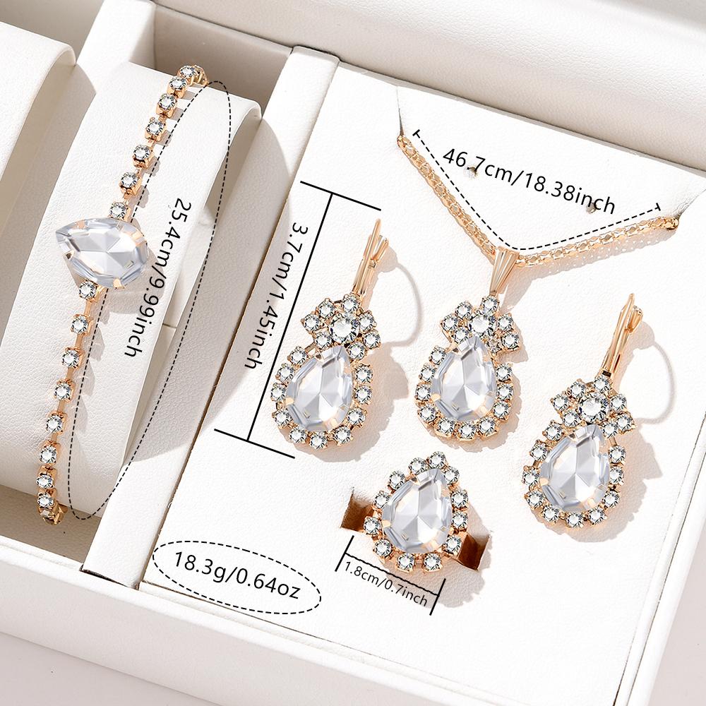 5 Piece Set For Women Personalized Fashion Minimalist And High-end Water Droplet Diamond Necklace Earrings Ring Bracelet Set
