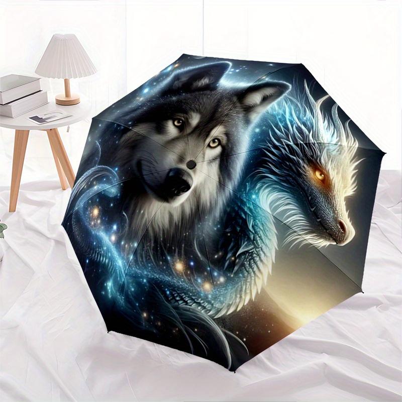 

1pc Galactic Wolf Dragon Durable Cartoon Folding Umbrella,Compact Umbrella for Men and Women, Suitable for Travel or Daily Use.C017