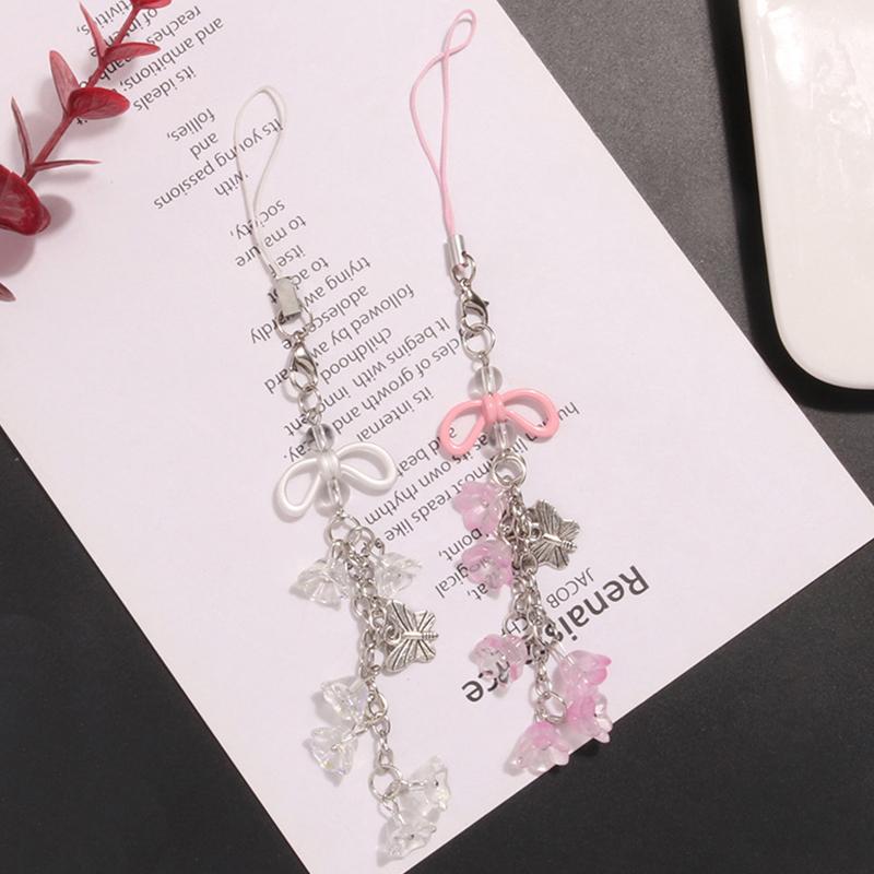 Cute Acrylic Hollow Out Bowknot Flower Phone Charm Accessories For Women Girls Handmade Butterfly Pendant Jewelry Keychain