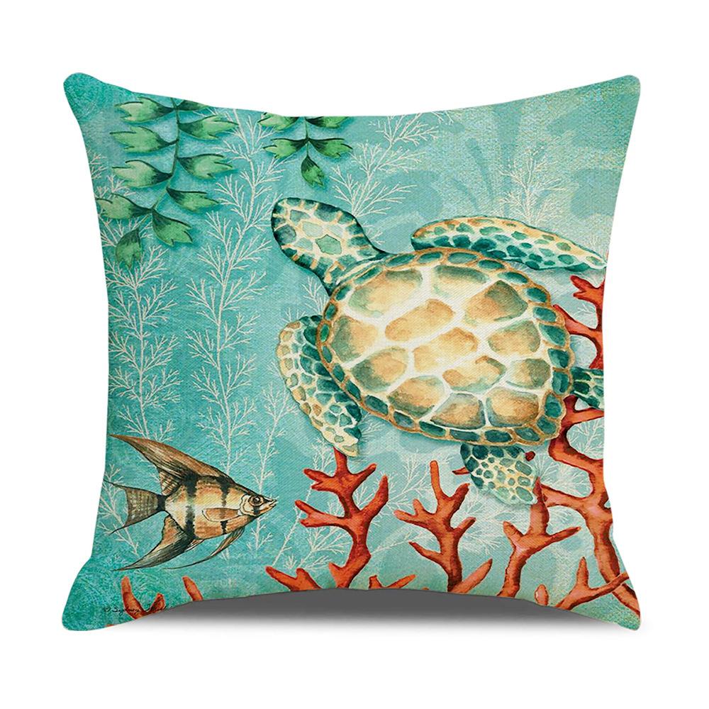 Retro Mediterranean Ocean Digital Print Linen Pillow Reading Cushion Home Furnishings