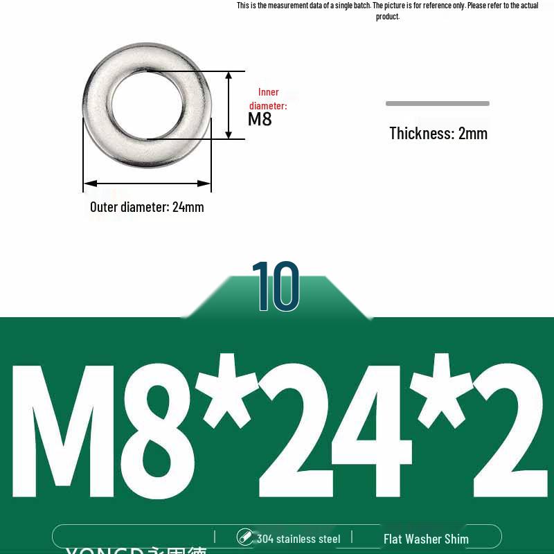 304 Stainless Steel Thickened Flat Washer / Ultra-thin Metal Gasket, Sizes M1.6-M10
