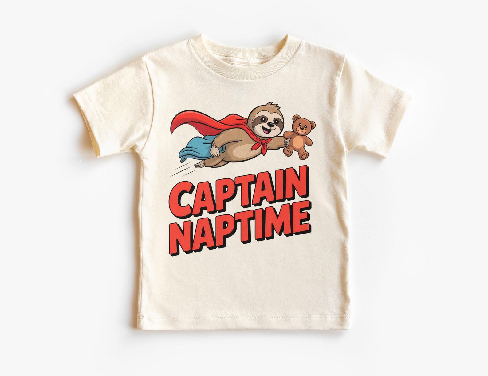 Captain Naptime Kids Shirt – Funny Sloth Superhero T-Shirt – Cute Nap Lover Unisex Tee – Sleepy Animal Graphic Top for Boys or Girls 160