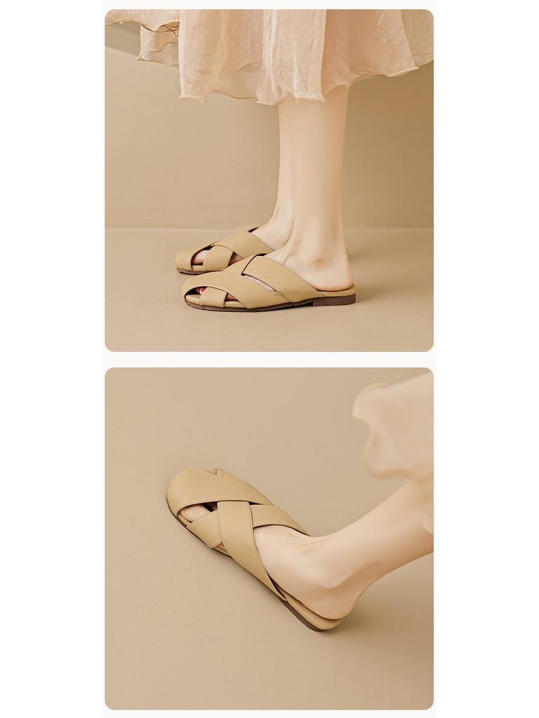Weiwei Girl 1966-2 Women's Retro Flat Half Slippers - Soft Sole Outdoor Summer Fashion Shoes