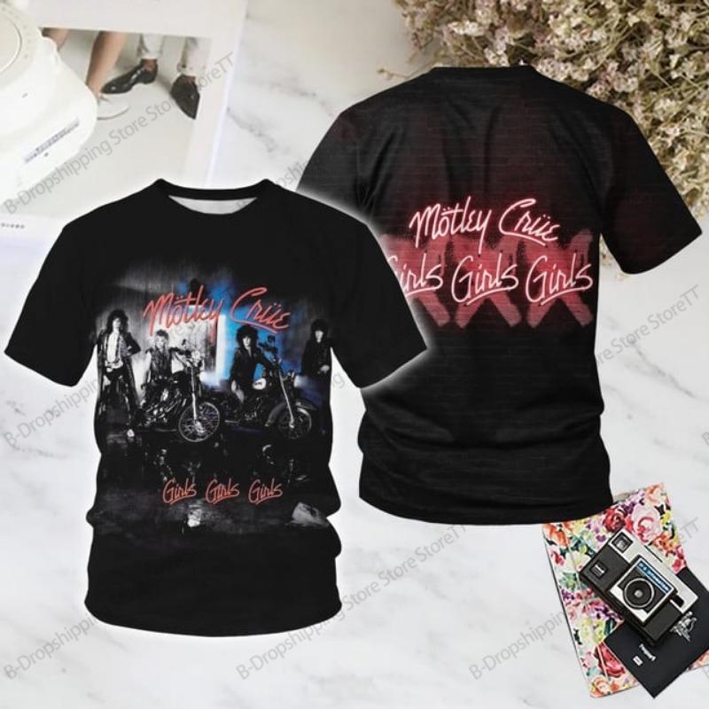 T-shirt Imprimé 3D Groupe Rock Motley Crue Hommes Femmes Mode Hip Hop Décontracté Manches Courtes Hauts T-shirts Vêtements Hommes T-shirt Enfant