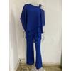 Set Due Pezzi Taglie Forti Manica Pipistrello Orlo Irregolare Top Monospalla e Pantaloni a Gamba Larga