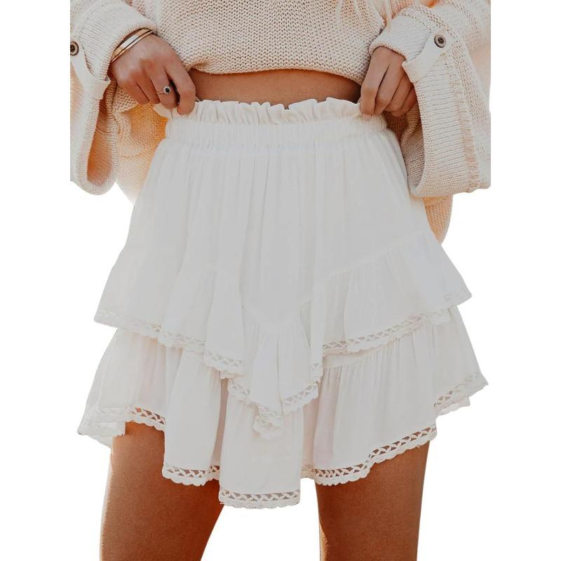 Women S Casual Pleated Layered High Waisted Mini Skirt For Golf S белый