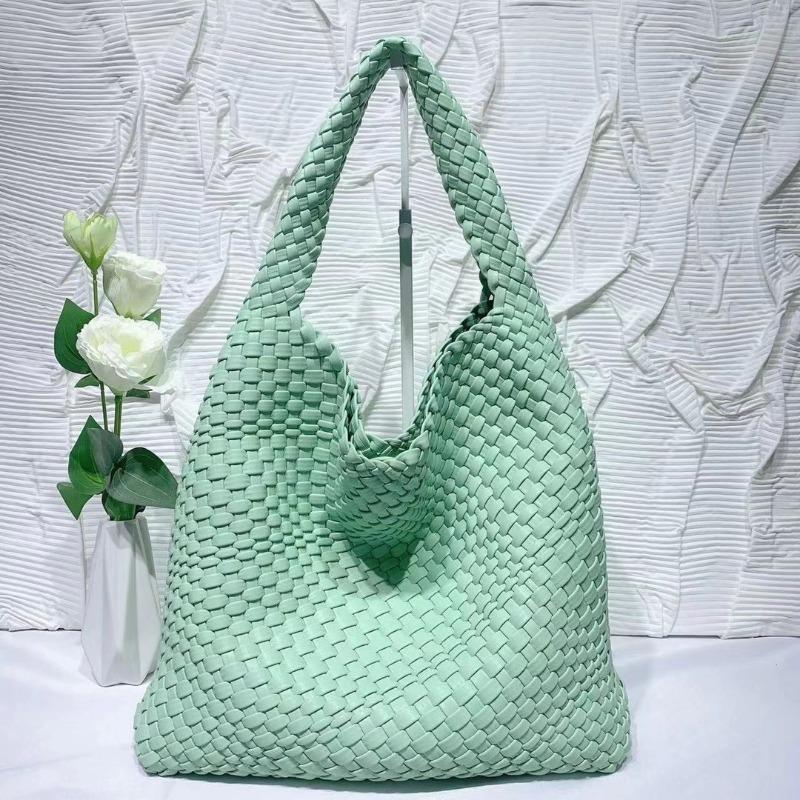 Soft Leather Woven Shoulder Large Bag Large Capacity Child and Mother Bucket Bag Lazy Wind Tote Bag Shopping Travel Handbag